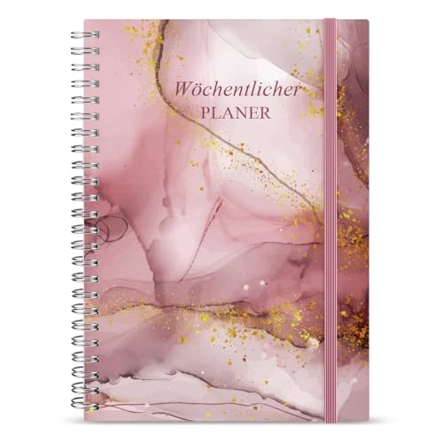 Undatierter Wochenplaner | Terminplaner A5 | wöchentlicher Terminkalender mit To-Do-Liste, großem Notizfeld | 52 Blatt Terminplaner auf Deutsch Ringbuch mit Hardcover, Pink