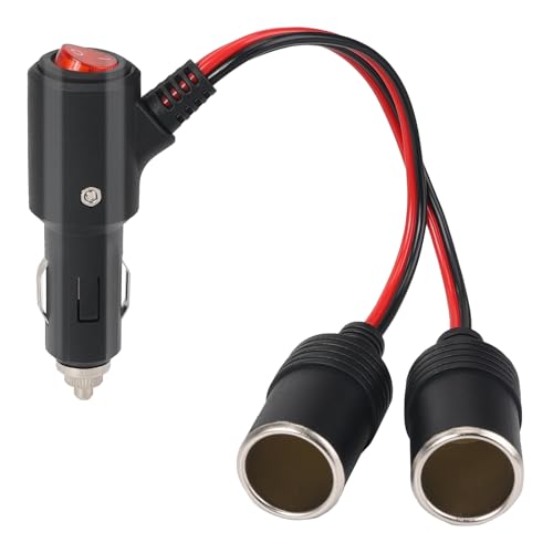 Thlevel Toma Mechero de Coche Doble Encendedor Cigarrillos 1 a 2 Enchufe Cable de Extensión con Interruttore e 10A Fusibile para 12V 24V Motos Camiones