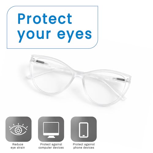 Image of Blue Light Blocking Cat Eye Glasses for Women Transparent Frame Anti UV Protection Zero Power Computer Glasses Lightweight Optical Frame