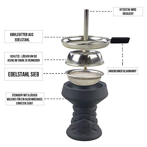 Premium Shisha Steinkopfset | Steinkopf und Sieb Set | Shishazubehör Set mit hoher Qualität (Steinkopf Set, Schwarz) – Bild 4