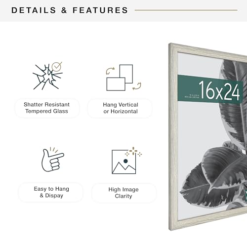 MCS Studio Gallery 16x24 Poster Frame Gray Woodgrain, Vertical & Horizontal Wall Hanging Large Picture Frame for Photos, Posters & Art Prints (1-Pack)