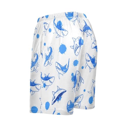 Sharks Blue Pajama Shorts for Men Lounge Pants Lounge Wear Pajama Pants Casual Men Pajama Bottoms with Pockets, S-XXL3