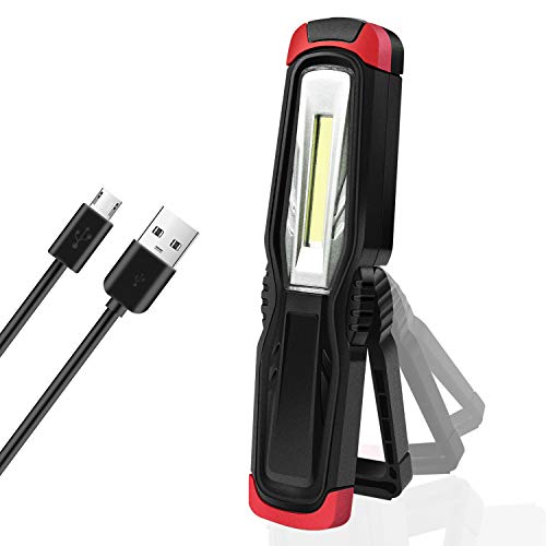 POWERFIREFLY 400 Lumens Rechargeable LED Work Light, Flashlight, Adjustable Stand, Magnetic Base and Pocket Clip, for Car Repairing, Camping, Hiking, Backpacking, Fishing, Emergency, Red