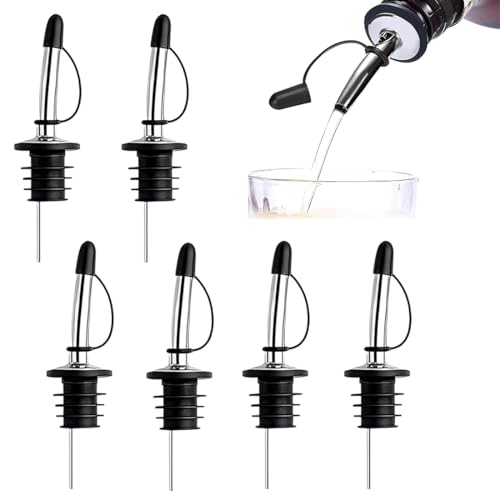 6 Pezzi Versatori in Acciaio Inox, Versatori per Bottiglie Cocktail, Tappo Versatore Dosatore in Acciaio Inox per Liquore Olio Cocktail Vino Feste Bar Bottiglia Versatore Tappo
