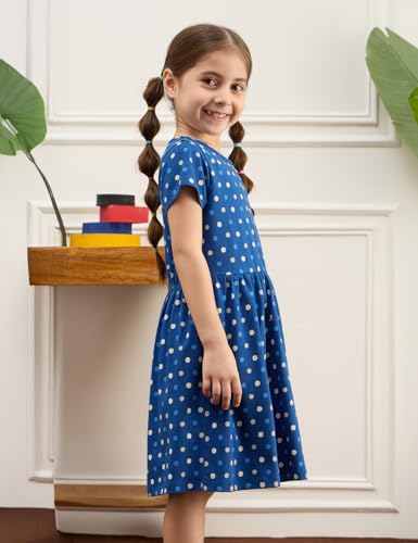 Image of Amazon Brand - Symbol Girls Fit and Flare Printed 100% Cotton Knit Dress | Age 2-10 Years