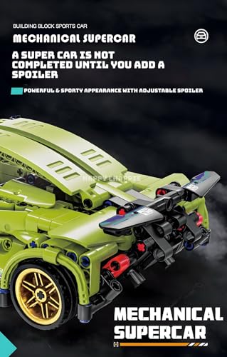 Image of Mechanical Super Car Building Blocks (470 PCS) | Pull Back Function, Openable Doors, Rubber Wheels with Golden Spokes | Highly Detailed Car Model Construction Toy for Kids 6+ Years