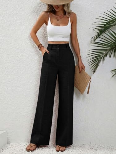 Image of TOPLOT High Waist Korean Trousers for Woman | Premium Wide Leg Palazzo Pant | Full Length with Dual Button & Elastic Band | Comfortable Office Wear & Business Casual Trouser (5272)