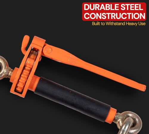 Image of Mytee Products 2 Pack 1 /2 inch - 5 /8 inch Hi-Viz Orange Quick Folding Handle Ratchet Load Binder with Grab Hook 18,100 lbs WLL | Tie Down Hauling Chain Binders for Flatbed Truck Trailer