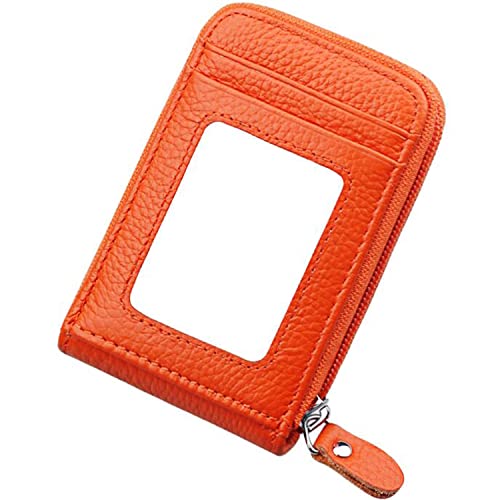 Image of Credit Card Case Organizer Genuine Leather Zip-Around Security Wallet Orange