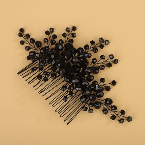 Peine elegante negro con pedrería para boda miniatura 6