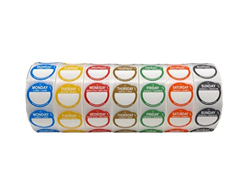 Image of QSRProducts Removable Day Label - 1 inch - Peel Tab - Week (Mon-Sun) (7000 Stickers) - Food and Restaurant Day Dots - FIFO - Inventory Management Labels - Meal Prep Stickers - Gift Tags