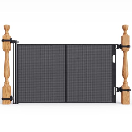Upgraded Retractable Baby Gates for Stairs & Banister, Mesh Dog Gate Indoor, Extends to 55' Wide 33'...