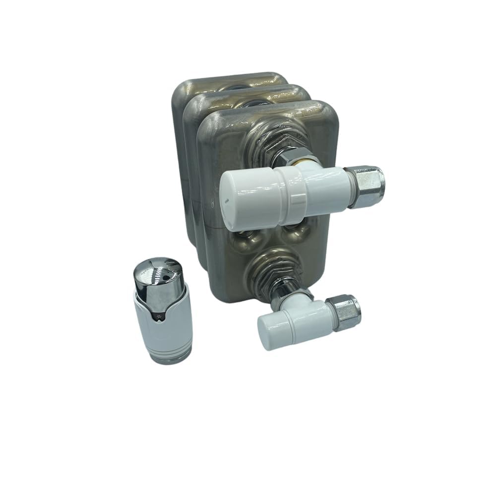 Kit Valvole Termostatiche Termosifoni Bianco/Cromo 1/2"x16 mm HM | Valvola + Detentore + Adattatori Multistrato + Testa Termostatica | Controllo Temperatura e Risparmio Energetico