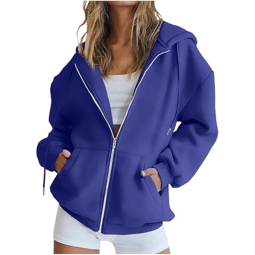 Zip Up Hoodie for Women Oversized Y2k Hooded Sweatshirt Casual Long Sleeve Jacket Fall Solid Color Coat with Pocket