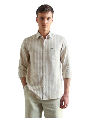 Image of Arrow Striped Slim Fit Mens Casual Shirts - 100% Cotton, Breathable & Comfortable, Full Sleeves Shirts for Men