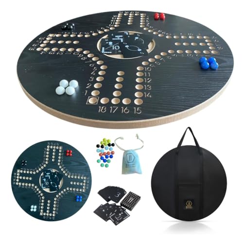 JackaroJoker Board Game Set 4-Player Wooden Board with Marbles Cards and Carrying Bag Black