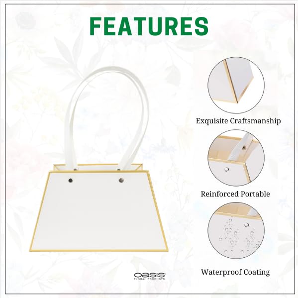 Image of Oasis Pack of 10 Flower Bouquet Gift Bags with Handles | Valentine's Day Gifting Bags for Her & Him | Goodie Bags for Wedding Return Gifts, Birthday, Bridal & Baby Shower | 13x13x10 cm | Gold & White