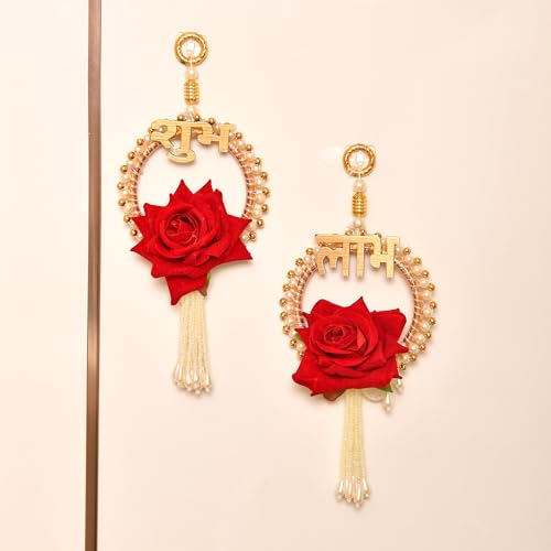 Image of CraftVatika Diwali Decor Items, Shubh Labh Rose Hanging Latkan Toran for Wall Door, Diwali Decoration for Home, Wall Hanging for Home Decoration, (21 CM Height) (2 Pieces)