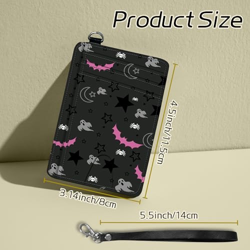 Image of Small Travel Wallets, Gothic Skull Moon Stars Bat Slim Minimalist Front Pocket Wallet with Wristlet, RFID Blocking PU Leather Credit Card Holder with ID Window Change Purse for Men Women