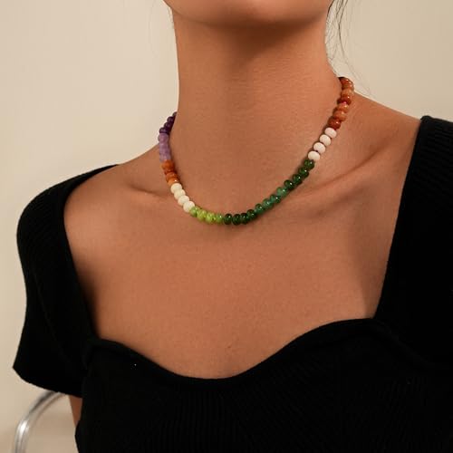 Colorful Beaded Gemstone Necklace for Women Colorful Gemstone Necklace 5 * 8mm 14K Gold Plated Boho Style Summer Handmade Jewelry Gift2