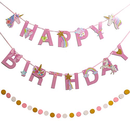 Unicorn Happy Birthday Banner Unicorn Party Decorations Supplies Rainbow Unicorn Bunting Banner For Kis Unicorn Birthday Party Favor Photo Props,Pre-Assembled #TOP4