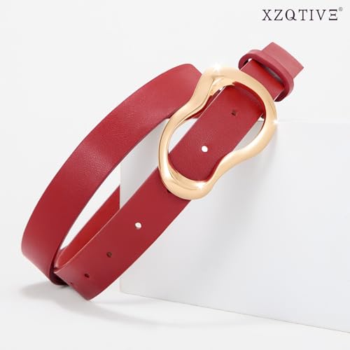XZQTIVE Leather Belts for Women Casual Fashion Waist Belt for Jeans Pants Dresses with Unique Liquid Shapes Gold Buckle2
