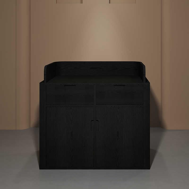 Comptoir de réception compact pour magasins – Bureau de caissier pour petites entreprises, bar d'entrée de restaurant, support de bienvenue moderne en rotin et bois
