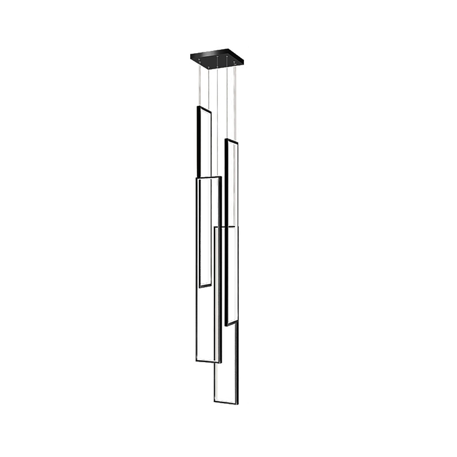 Duża prostokątna lampa wisząca LED do wysokich sufitów, 150 cm (59 cali) 3-świetlna lampa wisząca na schody, hale hotelowe i wille - nowoczesny czarny żyrandol (Nero