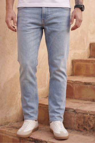 Image of Louis Philippe Men's Smart Fit Stretch Fabric for Comfort Premium Wash Aesthetic Authentic Twill and Durable Jeans
