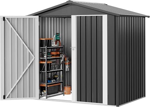 Image of DWVO 6x4ft Outdoor Storage Shed, Lockable Metal Tool Storage Sheds, Waterproof Garden Sheds with Vents for Backyard, Patio, Garage, Lawn, Dark Gray