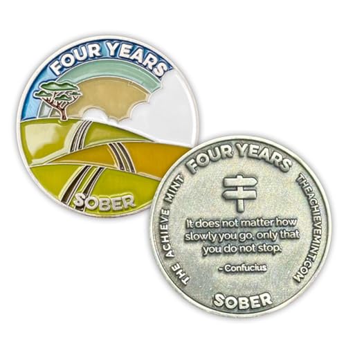 Image of The Achieve Mint 4 Years Sober Token | Four Year Sober Chip | Non-AA Medal, Non-Religious Gift for Women and Men Celebrating Sobriety