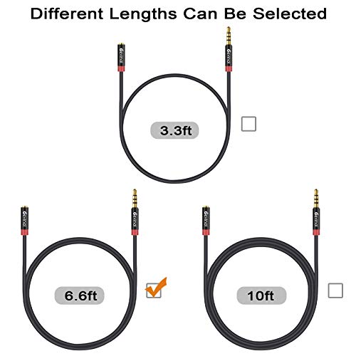 Devinal 2-Pack 6.6Ft/2M 3.5mm TRRS Headphone Extension Cable Stereo Audio Aux Cord, 4-Pole Male to Female Jack for Smartphones Tablets Gaming Devices with Nylon-Braided Durable Gold-Plated Connectors