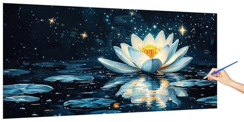Pintar por Numeros Adultos Flor, Pintar por Numeros Niños Cielo Estrellado Kit, Cuadros Paint by Numbers Colorear Manualidades Adultos Kit, DIY Pigmento Acrílico óleo Lienzos Sin Marco 80x40cm T-4