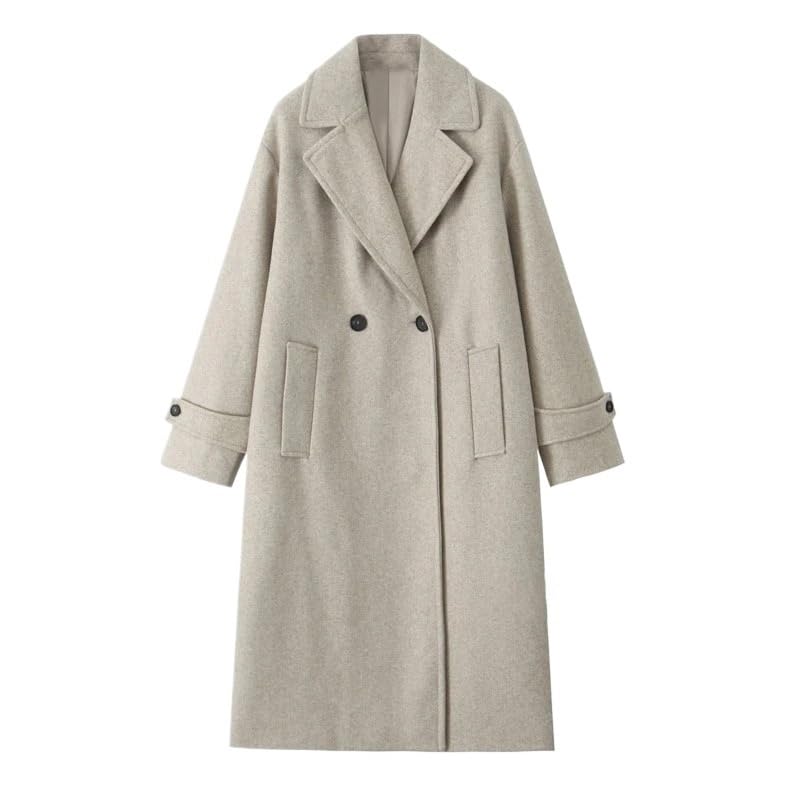 Manteau croisé aspect laine femme pardessus oversize hiver coupe ample unie