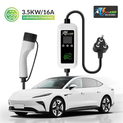 Image of 3.5kW Portable EV Charger - 16A Smart Charging | IP67 Waterproof | Long 5m Cable | Adjustable Current | RCD Safety | 5-Year Warranty | for Tata Nexon, MG ZS, Kia EV6 & More