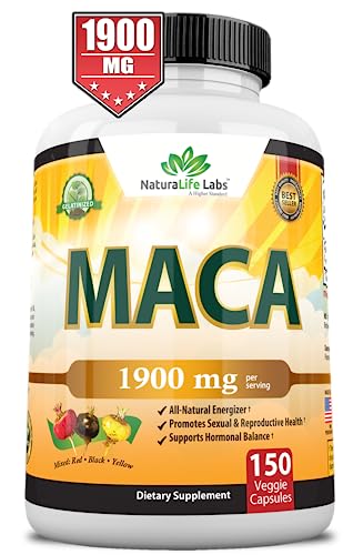 Organic Maca Root – Black, Red & Yellow – 1900 mg per Serving – 150 Vegan Capsules – Gelatinized Peruvian Maca – Non-GMO – Libido & Energy Support for Men and Women