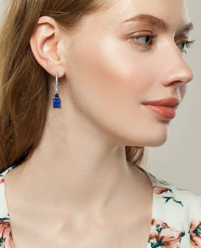 Fahonie Sterling Silver Drop Earrings with Cubic Zirconia Leverback Dangle Earrings Square Birthstone Jewelry Gifts for Women2