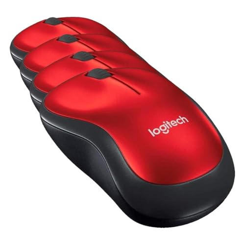 Image of Logitech M185 Wireless Mouse, 2.4GHz with USB Mini Receiver, 12-Month Battery Life, 1000 DPI Optical Tracking, Ambidextrous, Compatible with PC, Mac, Laptop - Red, (Pack of 4)