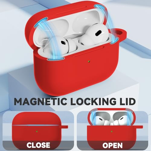 Image of Ljusmicker for AirPods Pro 3 Case 2025 with Cleaner Kit,Soft Silicone Protective Cover for Apple AirPods Pro 3rd Generation Cases for Women Men,for AirPod Pro 3 Cover with Keychain-Magnetic Red