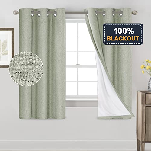 Image of PrinceDeco 100% Blackout Curtains for Bedroom 64 Inches Long Thermal Insulated Textured Blackout Curtains 2 Panels Set Grommet Room Darkening Curtains for Bedroom Living Room(42x64 inch,Sage)