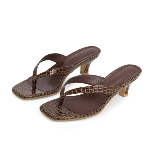 Image of Dsevht Kitten Heels for Women Jelly Square Open Toe Sandals Flip Flop Heel Summer Low Heeled Thong Sandals