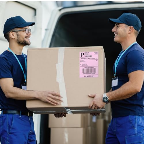 Image of Phomemo 4x6 Thermal Shipping Label Pink (500 Sheet 4x6 Fanfold Labels) | 4x6 Thermal Labels Fold, Compatible with MUNBYN,JADENS,Nelko,Rollo, KNAON, Phomemo Shipping Label Printer