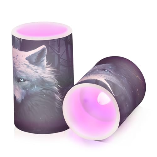 ALAZA Wolf (15) Flickering Flameless Candles Battery Operated with Remote Timer,Tea Light Candles LED Pillar Votive Candles Set of 2 for Outdoor Indoor Decorations