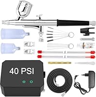 Powate 40 PSI Airbrush Set, Dual Action Multi Funktion Airbrush Set mit tragbarem Kompressor für Kuchendekoration, Makeup, Kunsthandwerk, Nageldesign, Tattoo-Modellierung, Malerei
