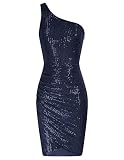 GRACE KARIN Damen Glitzer Abendkleid Pleated Bleistiftkleid One Shoulder V-Ausschnitt Rockabilly Vintage Kleid Cocktail Kleid S Dunkelblau CL1609A22-06