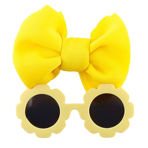 Baby Girls Cute Bows Headband Newborn Stretchy Nylon Hair Bow Photo Shower Party Bow Hair Accessories for Toddler Infant (Yellow, stretchy)