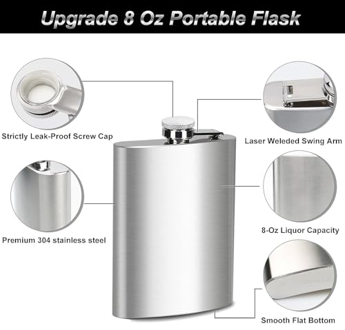Image of Stainless Steel 8Oz Liquor Hip Flask and Wine Whiskey Vodka Alcohol Drinks Pocket Bottle for Men Women (236 Ml, Silver)