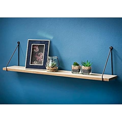 40/80 cm Industrial Shelf with Metal Brackets, Decorative Floating Display Shelves, Bookcase Storage for Bathroom, Living Room, Kitchen and Bedroom Decor, Hanging Shelving Unit. (Oak-Black, 80cm) Cover