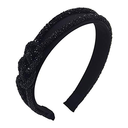 1Pcs Headbands for Women Rhinestone Diamond Twist Knot Vintage Hairband Wide Headbands Turban Headbands Hair Accessories for Women and Girls,Black