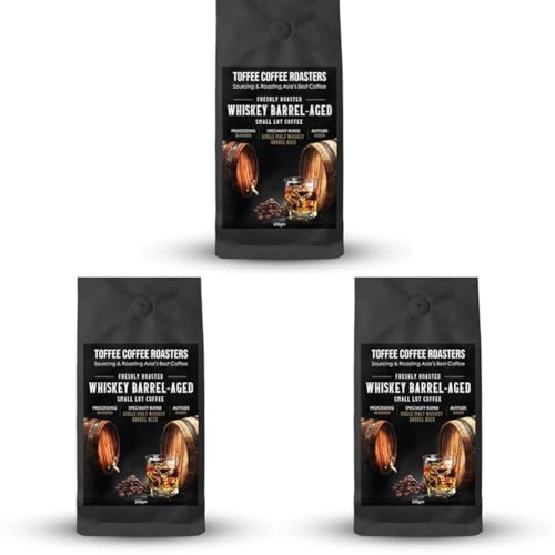Image of Toffee Coffee Roasters | Whiskey Barrel Aged, Medium Dark Roast, 250 g | Grind: Whole Beans, Barrel Aged, 100% Arabica | Speciality Coffee | Freshly Roasted (Pack of 3)